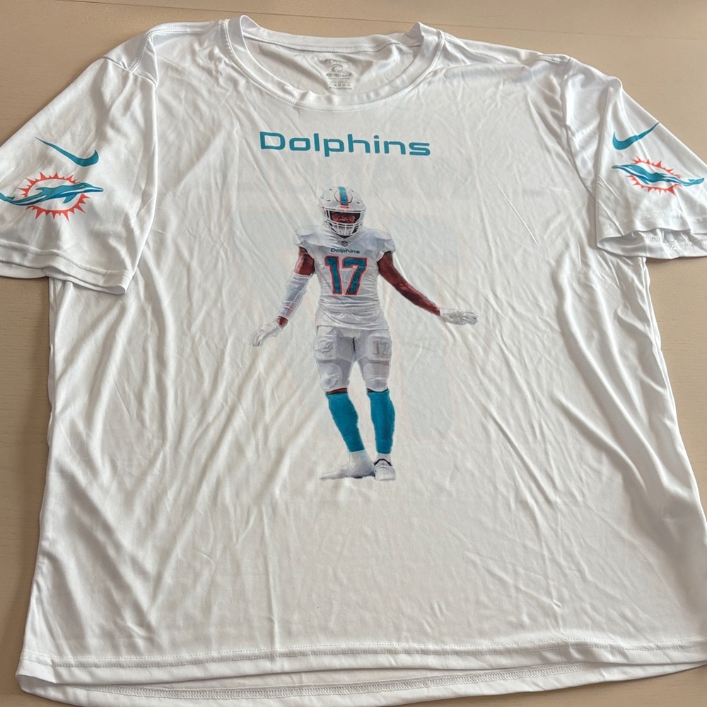 Nike White and Teal Dolphins Short Sleeve Tee